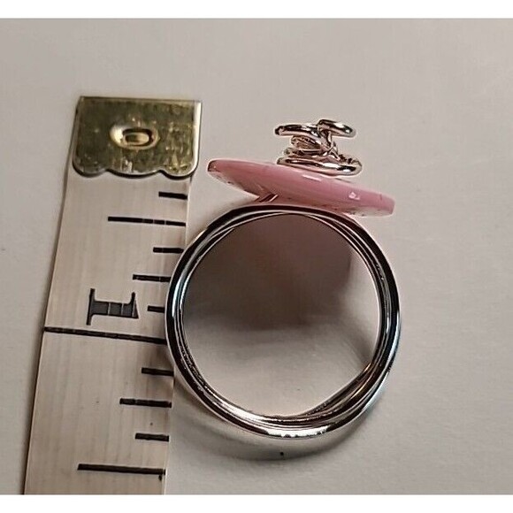 NEW Handmade Artisian Wire Wrap Style Ring Pink  Silvertone Size 8 - Picture 4 of 5